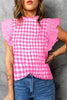 Ruffled Plaid Mock Neck Cap Sleeve Blouse test