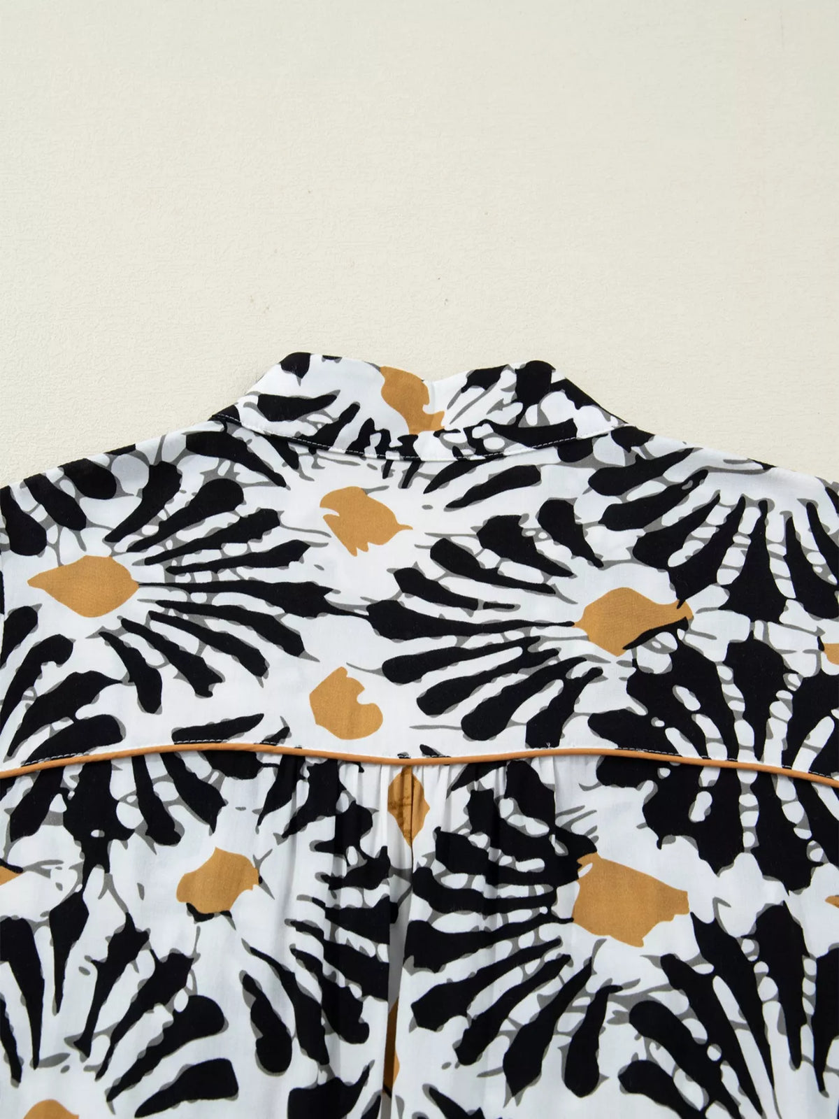 Black and tan abstract print blouse with high collar, Shopimist trendy fashion apparel