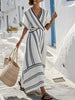 Full Size Striped Surplice Half Sleeve Midi Dress Plus Size test