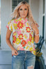 Floral Frill Neck Smocked Flutter Sleeve Blouse test