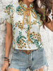Floral Print Tie Neck Short Sleeve Blouse test