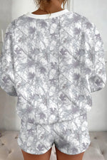 Abstract Woodland Camo Print Baggy Pullover Drawstring Shorts Set - Shopimist