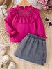 Children's Ruffled Mesh Top and Denim Skirt Set test