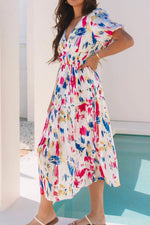 Abstract Print Short Puff Sleeve Tiered Maxi Dress - Shopimist