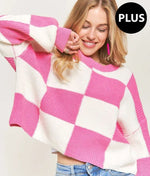 ADORA Plus Size Comfy Checkered Colorblock Sweater Top - Shopimist