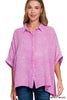 Zenana Washed Double Gauze Button Down Half Sleeve Shirt