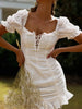 Eyelet Ruffled Hem Lace Up Mini Dress test