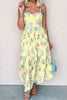 Floral Print Contrast Trim Self-tie Straps High Waist Midi Dress test