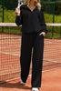 Solid Zip Sailor Collar Pullover Athleisure Sweatpants 2pcs Set test