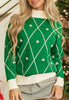 Diamond Pattern Contrast Trim Mock Neck Sweater test