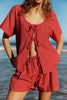 Plaid Tied Scoop Neck Short Sleeve Top and Drawstring Shorts Set test