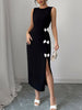 Bow Slit Round Neck Sleeveless Dress test