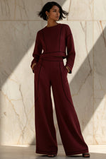 Women's Cropped Long-Sleeve Top & Ultra-Wide Palazzo Pants Set