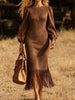 Fringe Round Neck Balloon Sleeve Dress test