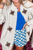 Sequin Turkey Graphic Casual Pocketed Open Front Sweatshirt test