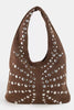 Fame Grommet Studded Suede Shoulder Bag