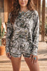 Camo Long Sleeve Top Elastic Waist Shorts Two Piece Set test
