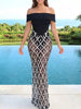 Off-Shoulder Sheer Rhinestone Embellished Maxi Dress test