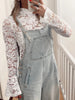 Lace Crochet Bell Sleeve Mock Neck Blouse test