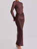 Long-Sleeve Lace and Satin Patchwork Maxi Dress test
