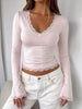 Lace-Trimmed V-Neck Long Sleeve T-Shirt test