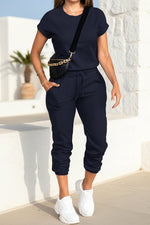 Women's Rolled-Cuff Short-Sleeve T-Shirt & Cropped Drawstring Jogger Set