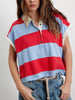 Half Button Striped Short Sleeve Cropped Polo Shirt test