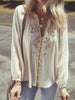 Floral Embroidered Textured Puff Sleeve Loose Shirt