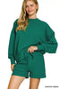 Zenana Ribbed Round Neck Pullover and Shorts Set