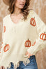 Raw Hem Pumpkin V-Neck Long Sleeve Sweater test