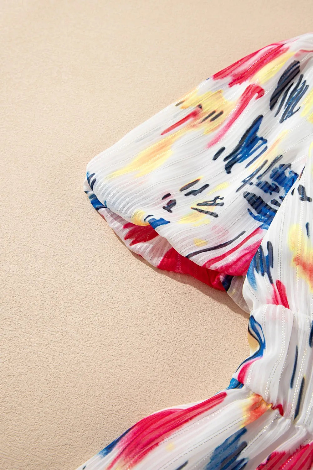 Abstract Print Short Puff Sleeve Tiered Maxi Dress - Shopimist