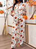 Halloween Pumpkin Print Button-Down Top and Pants Set test