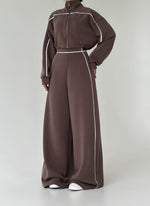 Women's Contrast-Piped Wide-Leg Jumpsuit & Cropped Zip Jacket Set