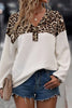 Waffle-Knit Leopard V-Neck Long Sleeve Blouse test