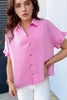 Frill Collared Neck Short Sleeve Shirt test