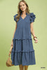 Umgee Textured Ruffle Sleeve Tiered Midi Dress test