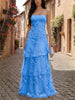 Floral Applique Tiered Maxi Dress with Lace Up Detail test