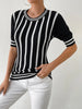 Striped Round Neck Half Sleeve Knit Top test