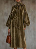 Full Size Velvet Tie-Neck Lantern Sleeve Midi Dress Plus Size test