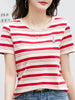 Full Size Casual Striped Crew Neck T-Shirt with Cute Embroidery Plus Size test