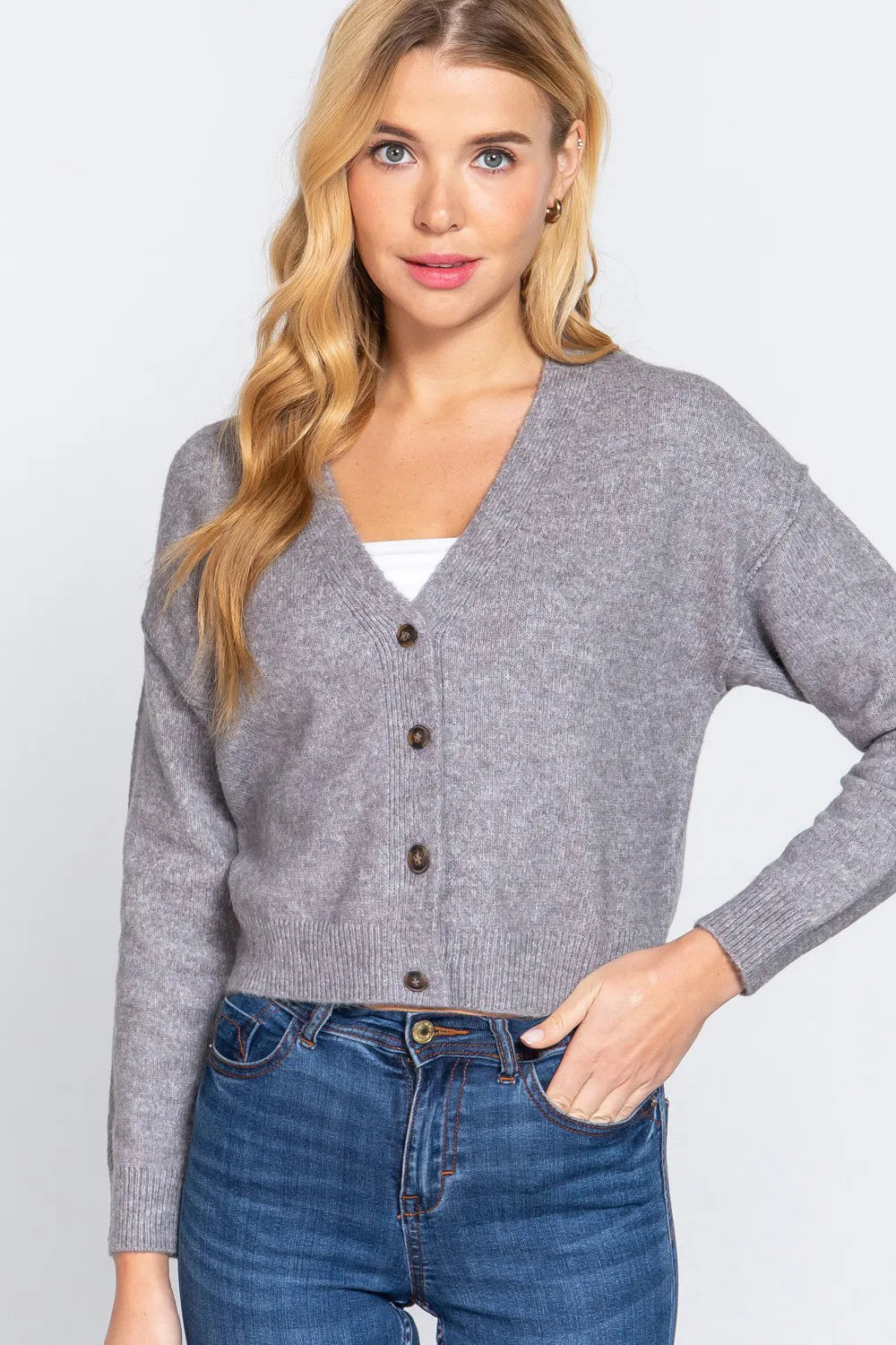 ACTIVE BASIC V-Neck Button Up Long Sleeve Knit Cardigan - Shopimist