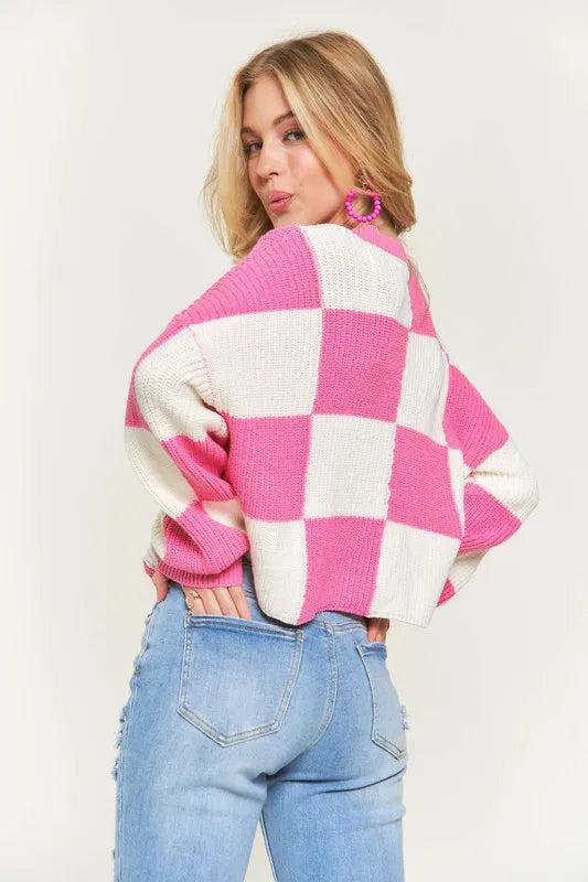 ADORA Plus Size Comfy Checkered Colorblock Sweater Top - Shopimist
