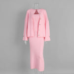 Women's 3-Piece Knit Cardigan, Camisole & Side-Slit Skirt Set