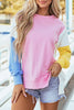 Slit Contrast Round Neck Long Sleeve Sweatshirt test