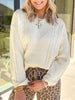 Solid Color Cable Detail Knit Loose Round Neck Sweater test