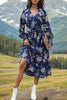 Perfee Printed Notched Lantern Sleeve Midi Dress test