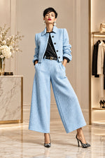 Women's Textured Cropped Jacket & Wide-Leg Pants Set