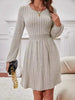 Smocked Round Neck Long Sleeve Knee Length Dress test