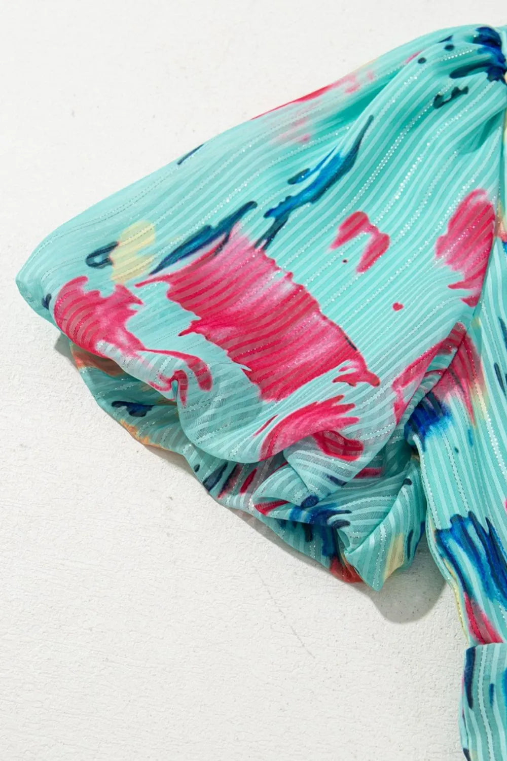 Abstract Print Short Puff Sleeve Tiered Maxi Dress - Shopimist