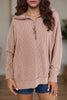 Twist Ribbed Zipper Collar Drop Shoulder Long Sleeve Top test